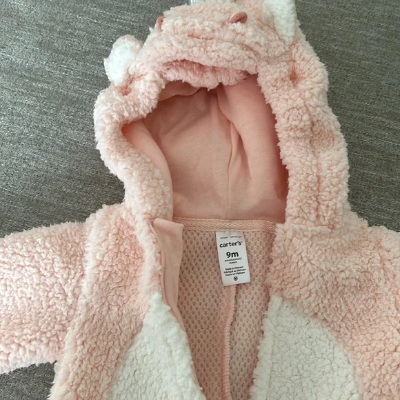 Carters hooded fleece Pink/white unicorn 1 piece outfit/costume. Size 9 mo. NWT - Picture 9 of 12